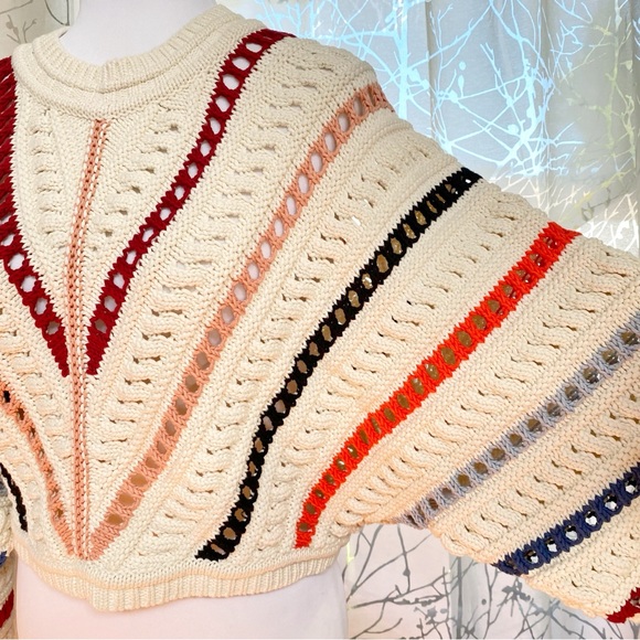 BA&SH COLORFUL STRIPE OPEN KNIT ECRU PULL GARDY SWEATER - Picture 6 of 14